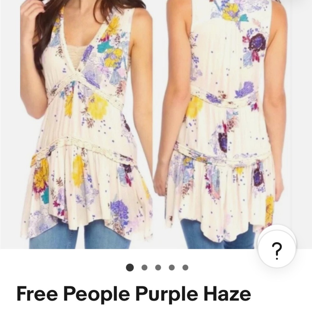 Free People Floral Tunic - Cream and Purple